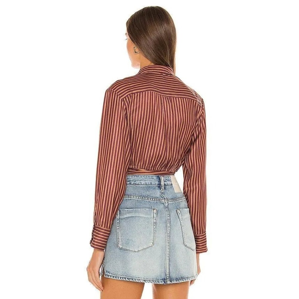 Free People X Revolve My Everything Wrap Top Blouse M Cropped Satin Chocolate - Picture 3 of 15